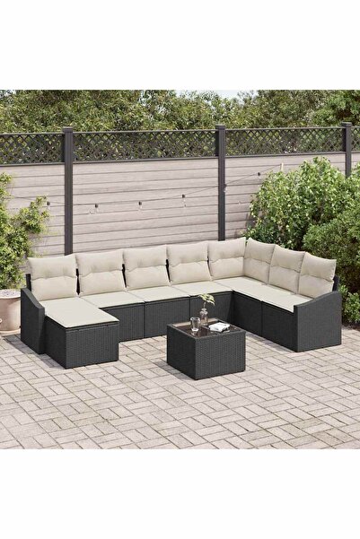 vidaxl Set de canapea cu perna 9 pcs Negru poliratan