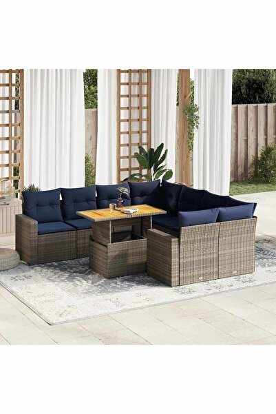 vidaxl Set canapele de gradina, 9 piese, cu perne, gri, poliratan