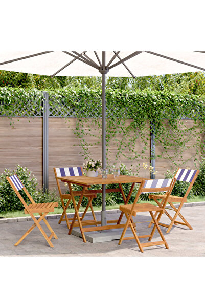 vidaxl 5-piece garden furniture set, blue white fabric/solid wood