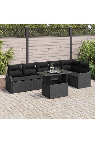 vidaxl Set de canapea cu perna 7 pcs Negru Rattan poli