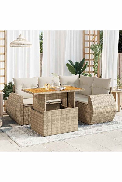 vidaxl Set canapele de gradina cu perne, 5 piese, bej, poliratan
