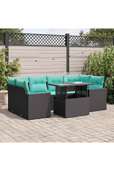 vidaxl Set canapele gradina perne 7 piese negru, poliratan/lemn acacia