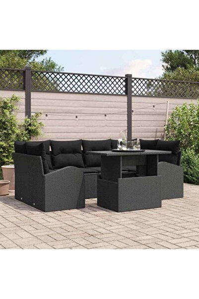 vidaxl Set de canapele pentru gradina cu perna 7 pcs Negru Rattan poli