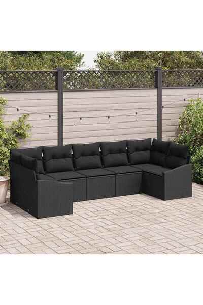 vidaxl Set de canapea cu perna 7 pcs Negru poliratan