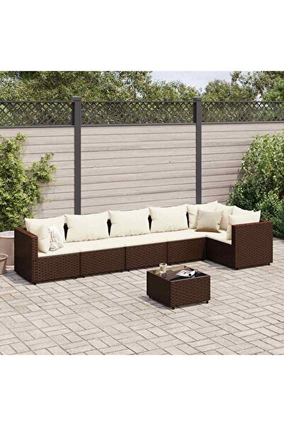 vidaxl Set mobilier de gradina cu perne, 7 piese, maro, poliratan