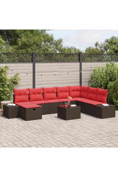 vidaxl Set de canapele pentru gradina cu perna 9 pcs Maro poliratan