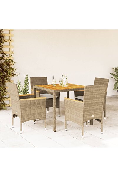 vidaxl Set mobilier gradina cu perne 5 piese bej poliratan/lemn acacia