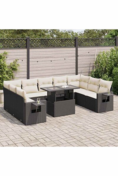 vidaxl Set canapele de gradina cu perne, 10 piese, negru, poliratan