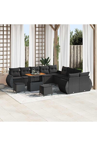 vidaxl Set de canapele pentru gradina 13 pcs Negru poliratan