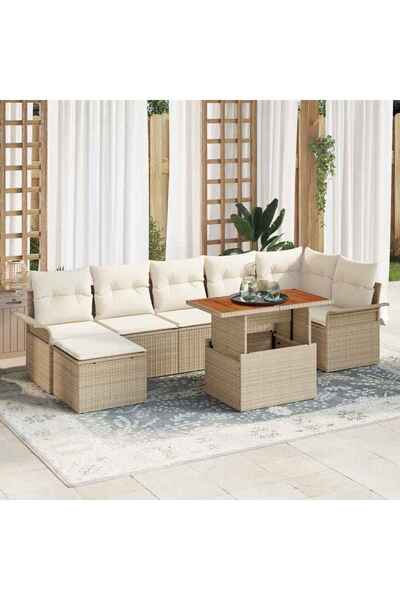 vidaxl Set de canapele pentru gradina 8 pcs Bej Rattan poli