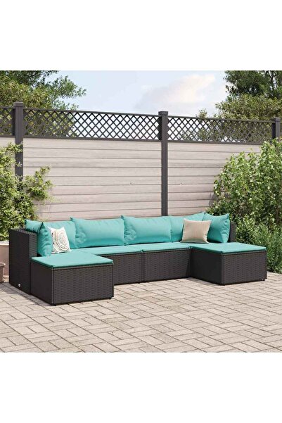 vidaxl Set mobilier de gradina cu perne, 6 piese, negru, poliratan