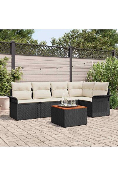 vidaxl Set de canapele pentru gradina cu perna 6 pcs Negru poliratan
