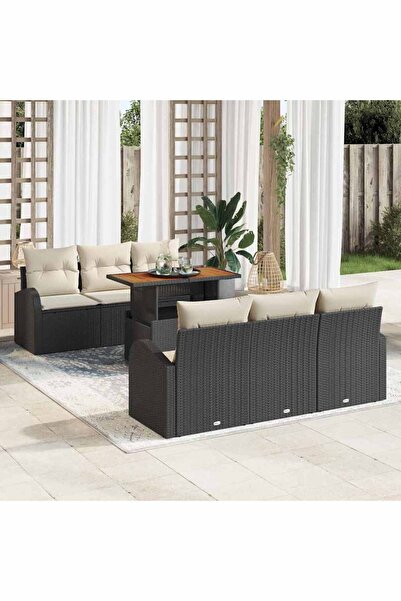 vidaxl Set de canapele pentru gradina 7 pcs Negru Rattan poli