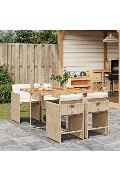vidaxl Set mobilier de gradina cu perne, 5 piese, bej, poliratan