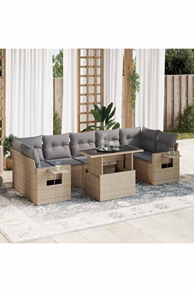 vidaxl Set canapele de gradina, 8 piese, cu perne, bej, poliratan