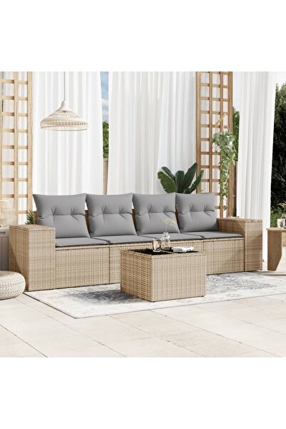 vidaxl Set canapele de gradina cu perne, 5 piese, bej, poliratan