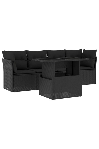vidaxl Set mobilier de gradina cu perne, 5 piese, negru, poliratan