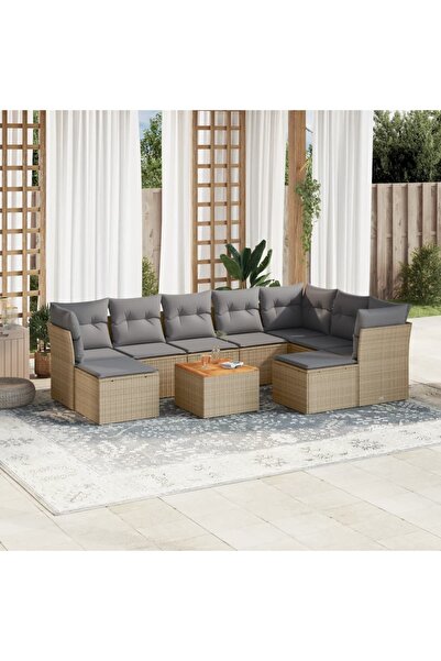 vidaxl Set canapele de gradina cu perne, 10 piese, bej, poliratan