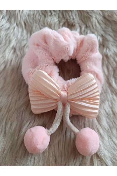 Efna Store Fluffy Bow and Pompom Detailed Furry Plush Bagel Buckle 1 Piece