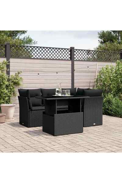 vidaxl Set mobilier de gradina cu perne, 5 piese, negru, poliratan