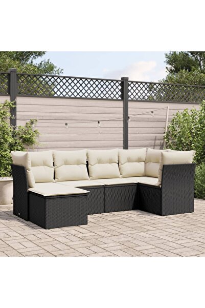 vidaxl Set mobilier de gradina cu perne, 6 piese, negru, poliratan