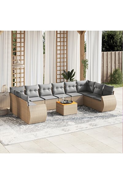 vidaxl Set canapele de gradina cu perne, 11 piese, bej, poliratan