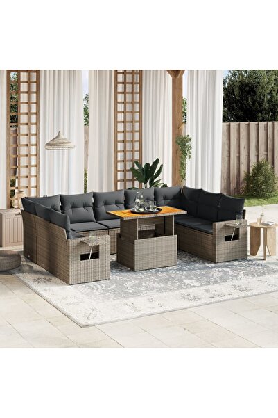 vidaxl Set mobilier de gradina cu perne, 10 piese, gri, poliratan