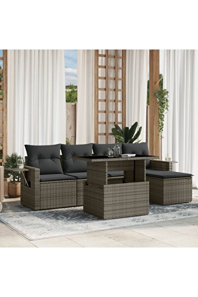 vidaxl Set mobilier gradina cu perne, 6 piese, gri, poliratan