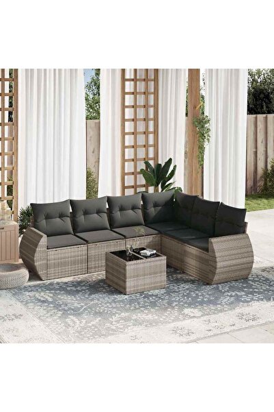 vidaxl Set canapele de gradina cu perne, 7piese gri deschis poliratan