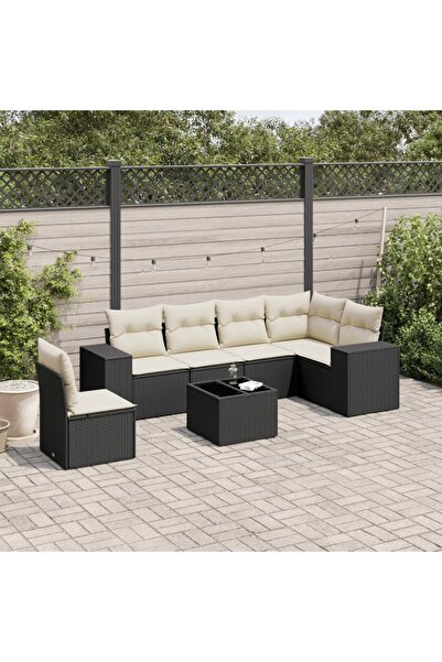 vidaxl Set canapele de gradina cu perne, 7 piese, negru, poliratan