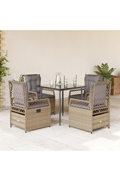 vidaxl Set mobilier de gradina cu perne, 5 piese, bej, poliratan
