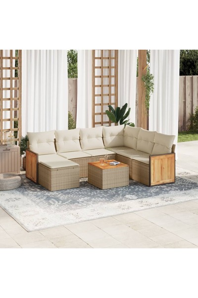 vidaxl Set canapele de gradina, 8 piese, cu perne, bej, poliratan
