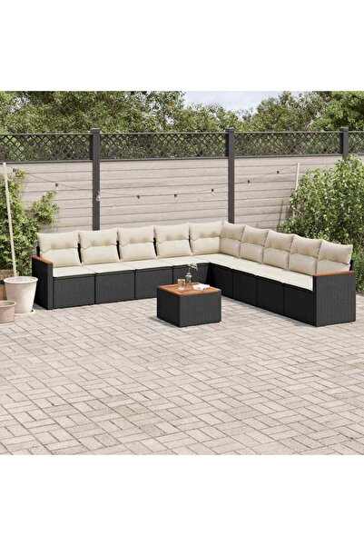 vidaxl Set canapele de gradina cu perne, 10 piese, negru, poliratan
