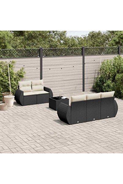 vidaxl Set mobilier de gradina cu perne, 6 piese, negru, poliratan