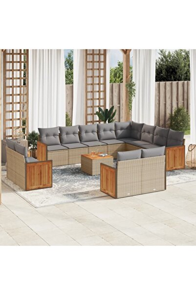 vidaxl Set canapele de gradina, 13 piese, cu perne, bej, poliratan