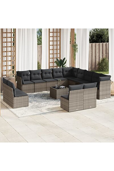 vidaxl Set mobilier de gradina cu perne, 14 piese, gri, poliratan