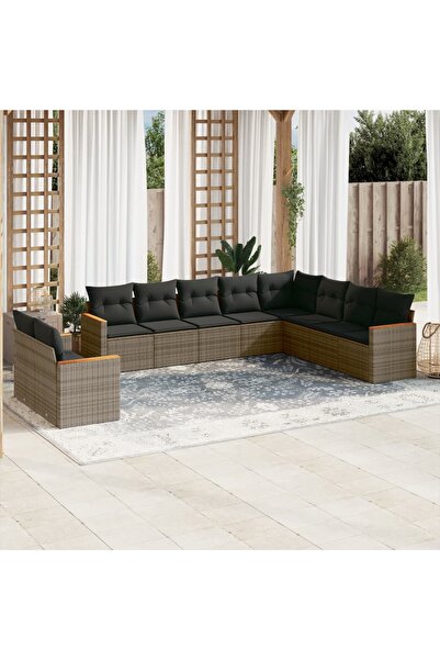 vidaxl Set mobilier de gradina cu perne, 10 piese, gri, poliratan