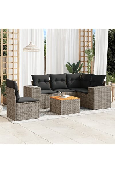 vidaxl Set mobilier gradina cu perne, 6 piese, gri, poliratan