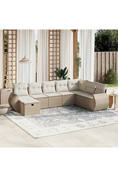 vidaxl Set canapele de gradina, 8 piese, cu perne, bej, poliratan