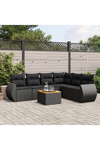vidaxl Set canapele de gradina cu perne, 7 piese, negru, poliratan
