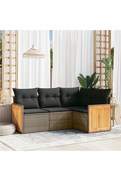 vidaxl Set canapea de gradina cu perne, 4 piese, gri, poliratan