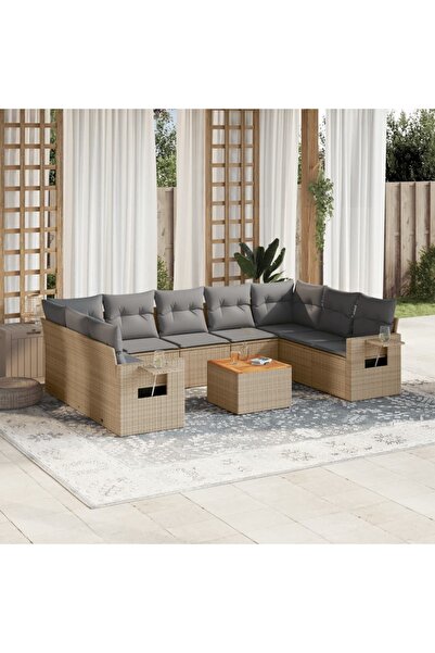 vidaxl Set canapele de gradina, 10 piese, cu perne, bej, poliratan