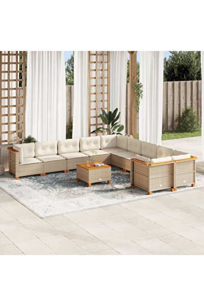 vidaxl Set canapele de gradina cu perne, 11 piese, bej, poliratan