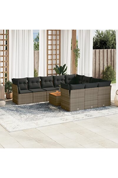 vidaxl Set canapele de gradina cu perne, 11 piese, gri, poliratan