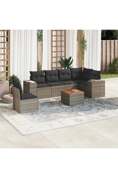 vidaxl Set canapele de gradina, 7 piese, cu perne, gri, poliratan