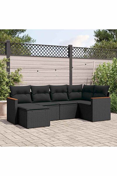 vidaxl Set mobilier de gradina cu perne, 6 piese, negru, poliratan