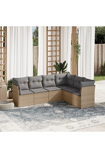 vidaxl Set canapele de gradina cu perne, 6 piese, bej, poliratan
