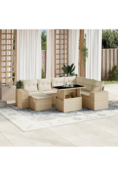 vidaxl Set canapele de gradina, 8 piese, cu perne, bej, poliratan