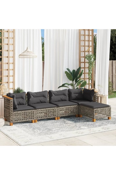 vidaxl Set canapea de gradina cu perne, 5 piese, gri, poliratan