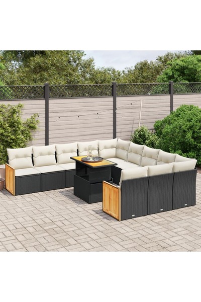 vidaxl Set canapele de gradina cu perne, 11 piese, negru, poliratan